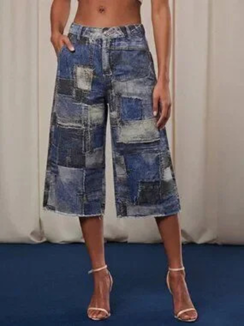 Blue Casual Women's Long Length Knee Short
